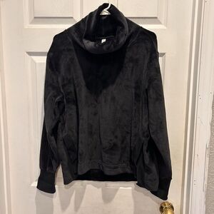 Athleta Sweatshirt Double Cozy Karma‎ Large Funnel Neck Velour Top Sweater Black